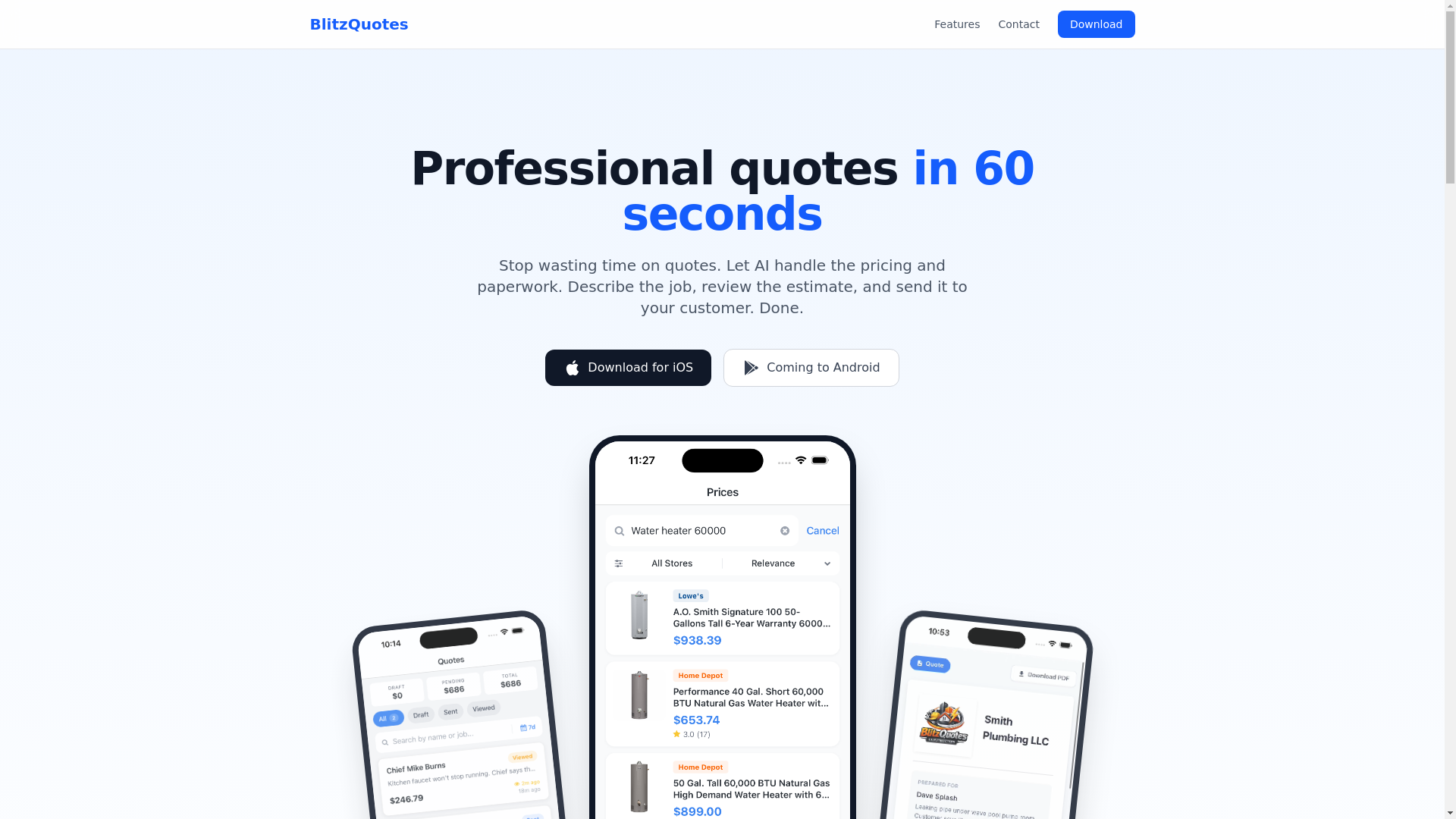website screenshot of https://blitzquotes-website.pages.dev/