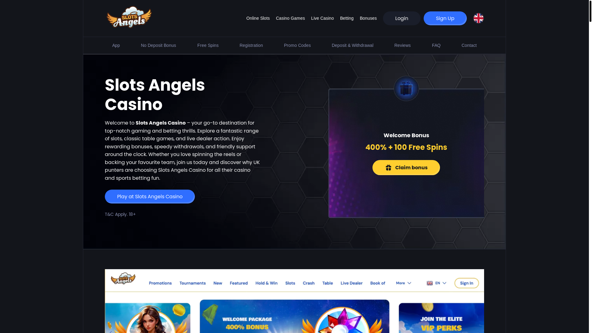 website screenshot of https://slots-angels-casino.com/