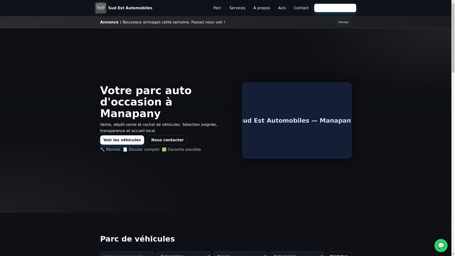 website screenshot of https://sud-est-automobiles.re/