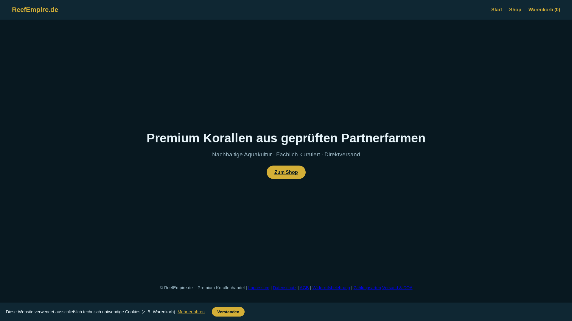 website screenshot of https://reefempire.de/