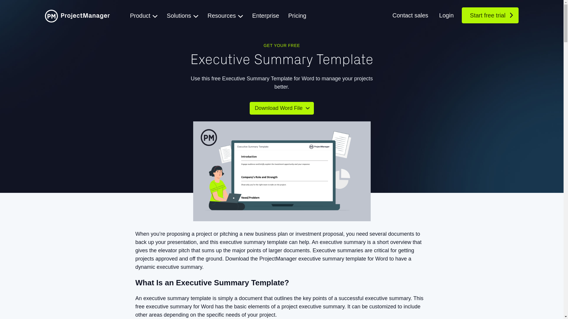website screenshot of https://www.projectmanager.com/templates/executive-summary-template?utm_source=chatgpt.com