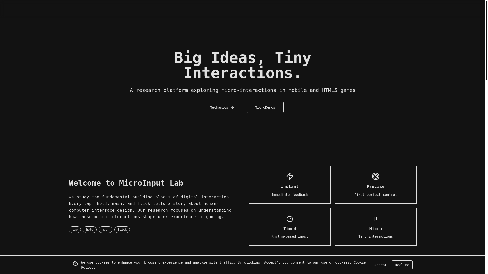 website screenshot of https://microchickeninput.com/
