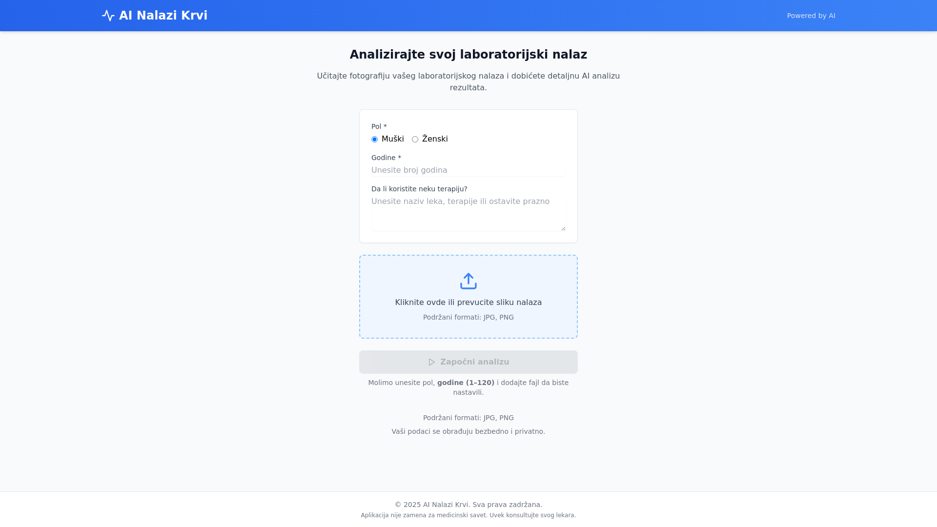 website screenshot of https://nalazikrvi.rs/