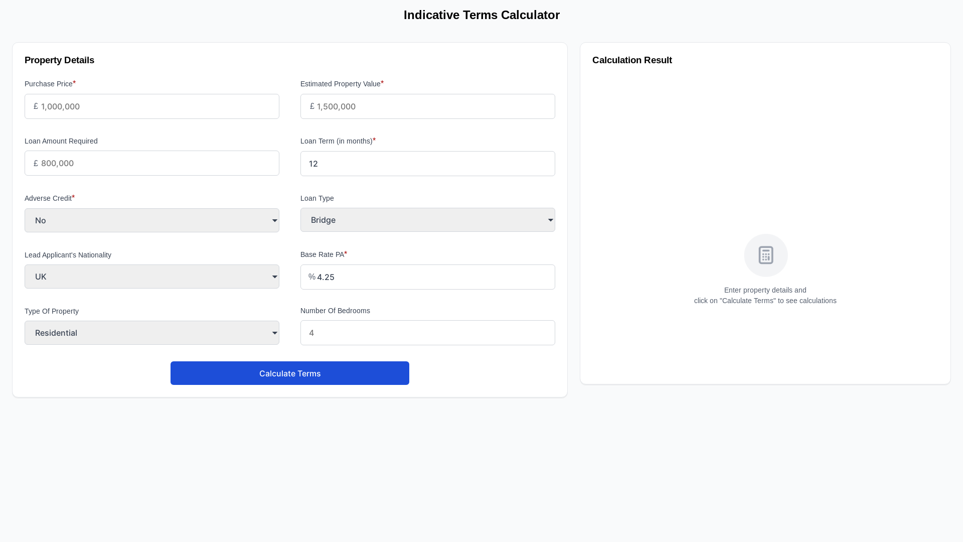 website screenshot of https://roma-indicative-calculator-frontend.pages.dev/
