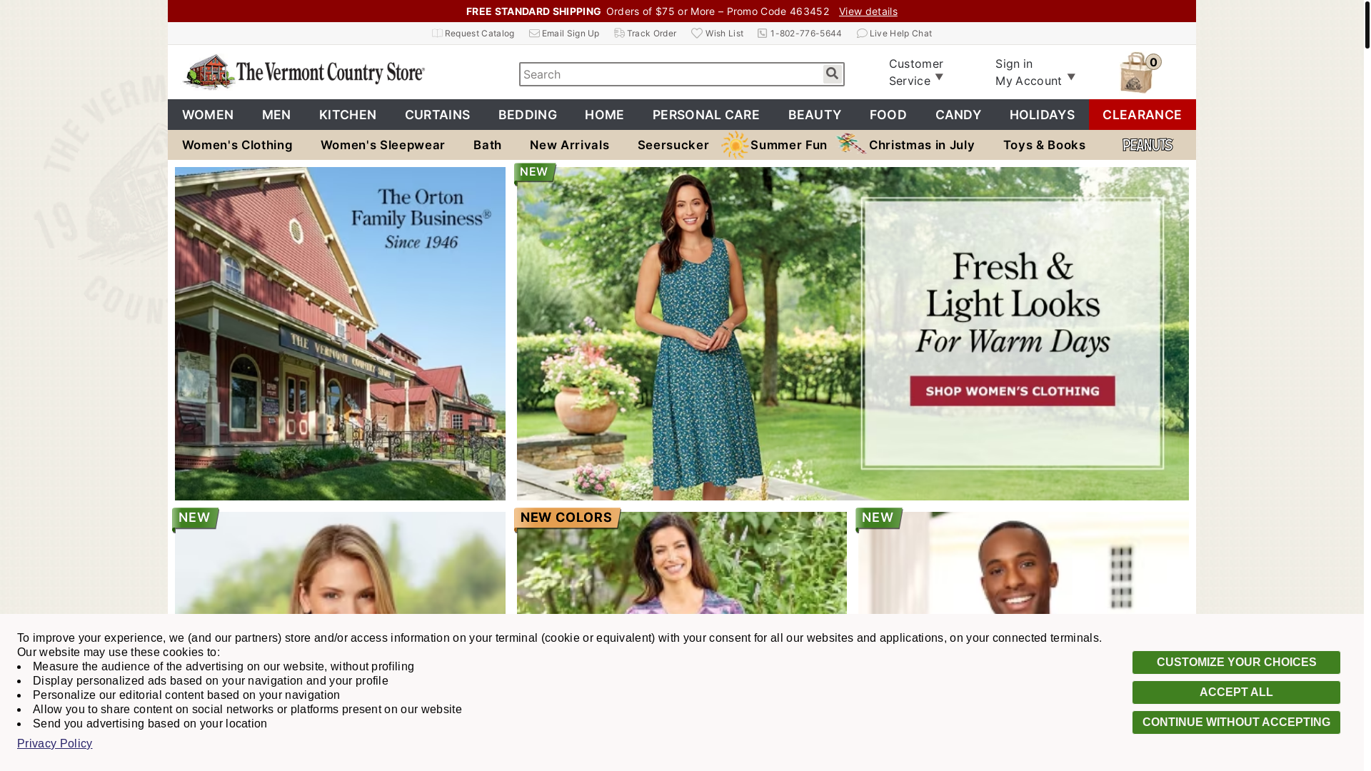 website screenshot of https://www.vermontcountrystore.com/