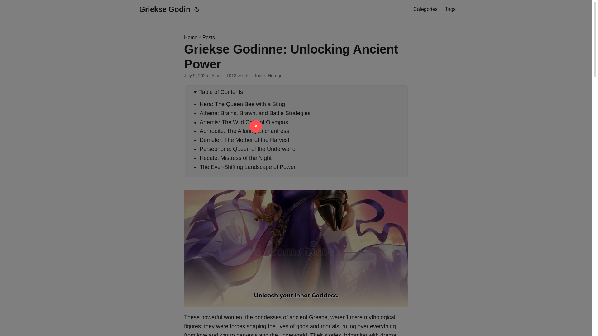 website screenshot of https://griekse-godin.pages.dev/