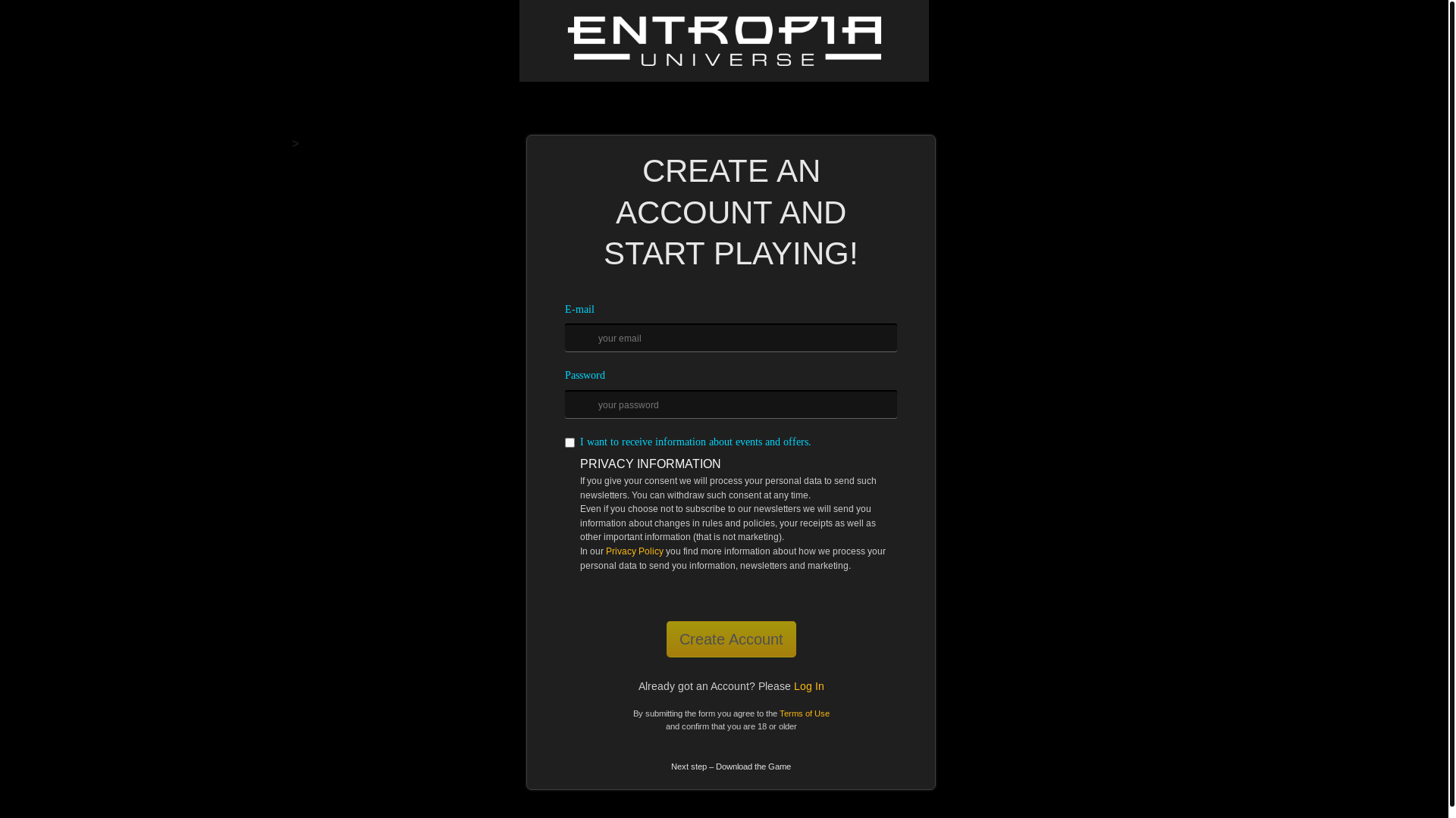website screenshot of https://entropiasteamlaunch.com/
