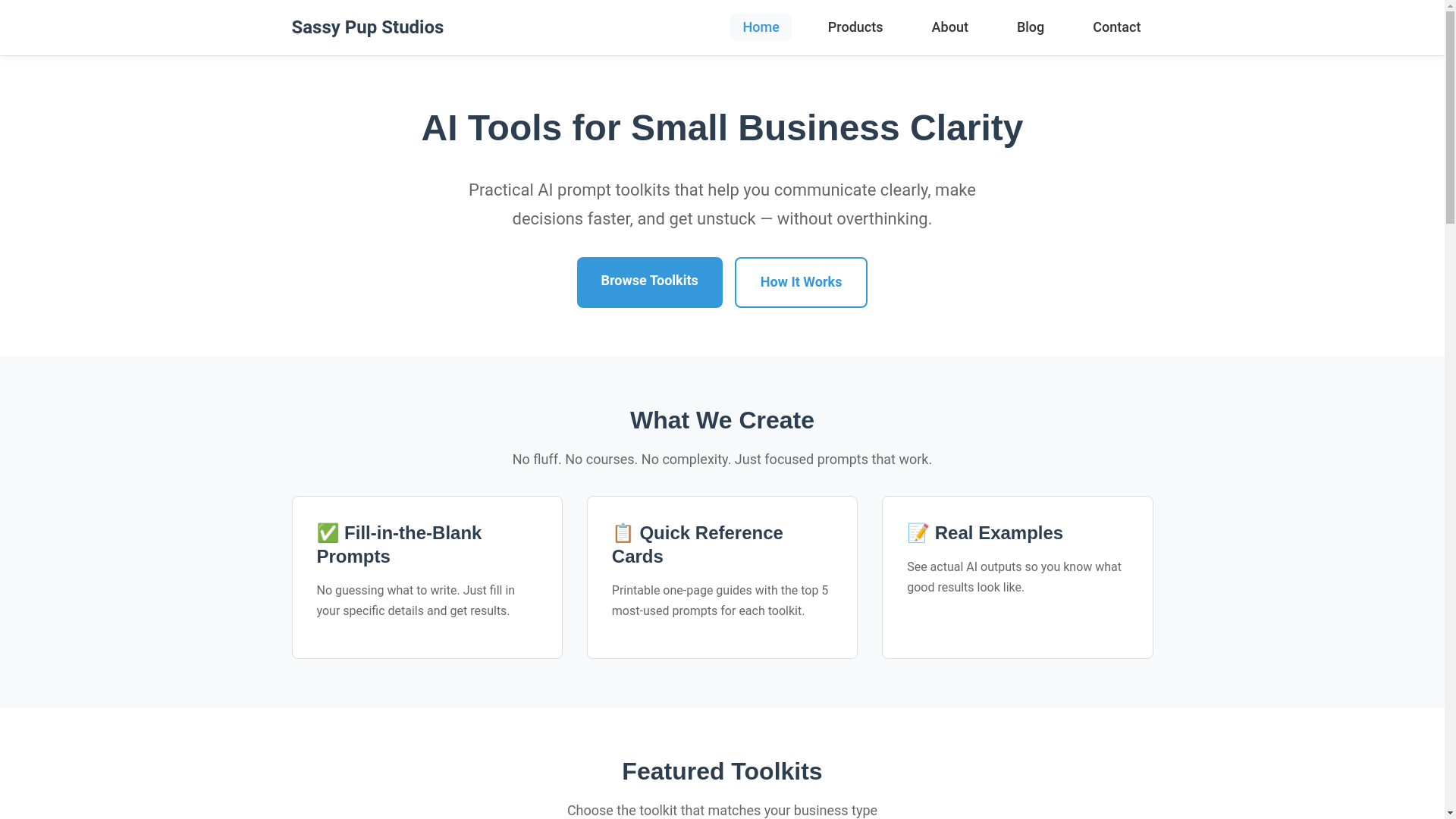 website screenshot of https://sassypupstudios.pages.dev/