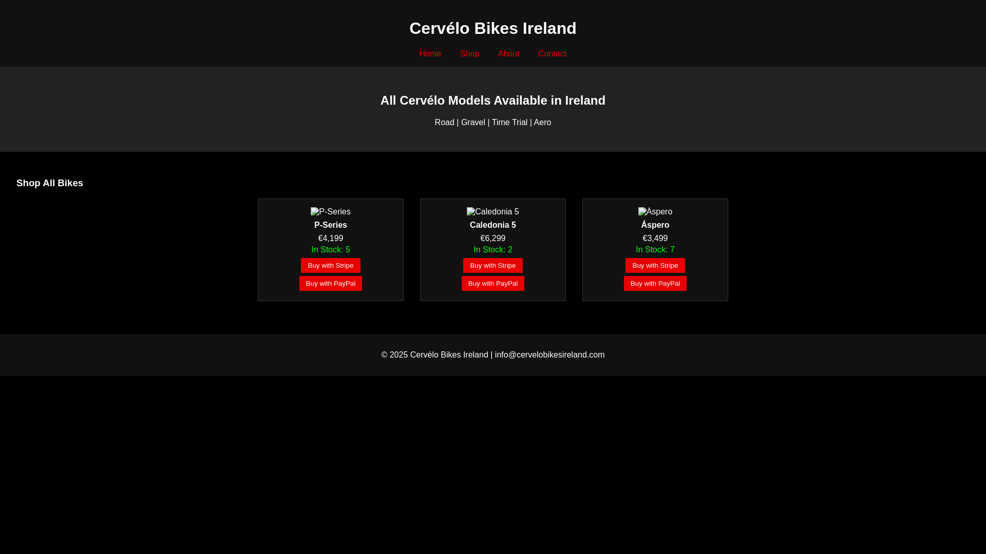 website screenshot of https://cervelobikesireland.shop/