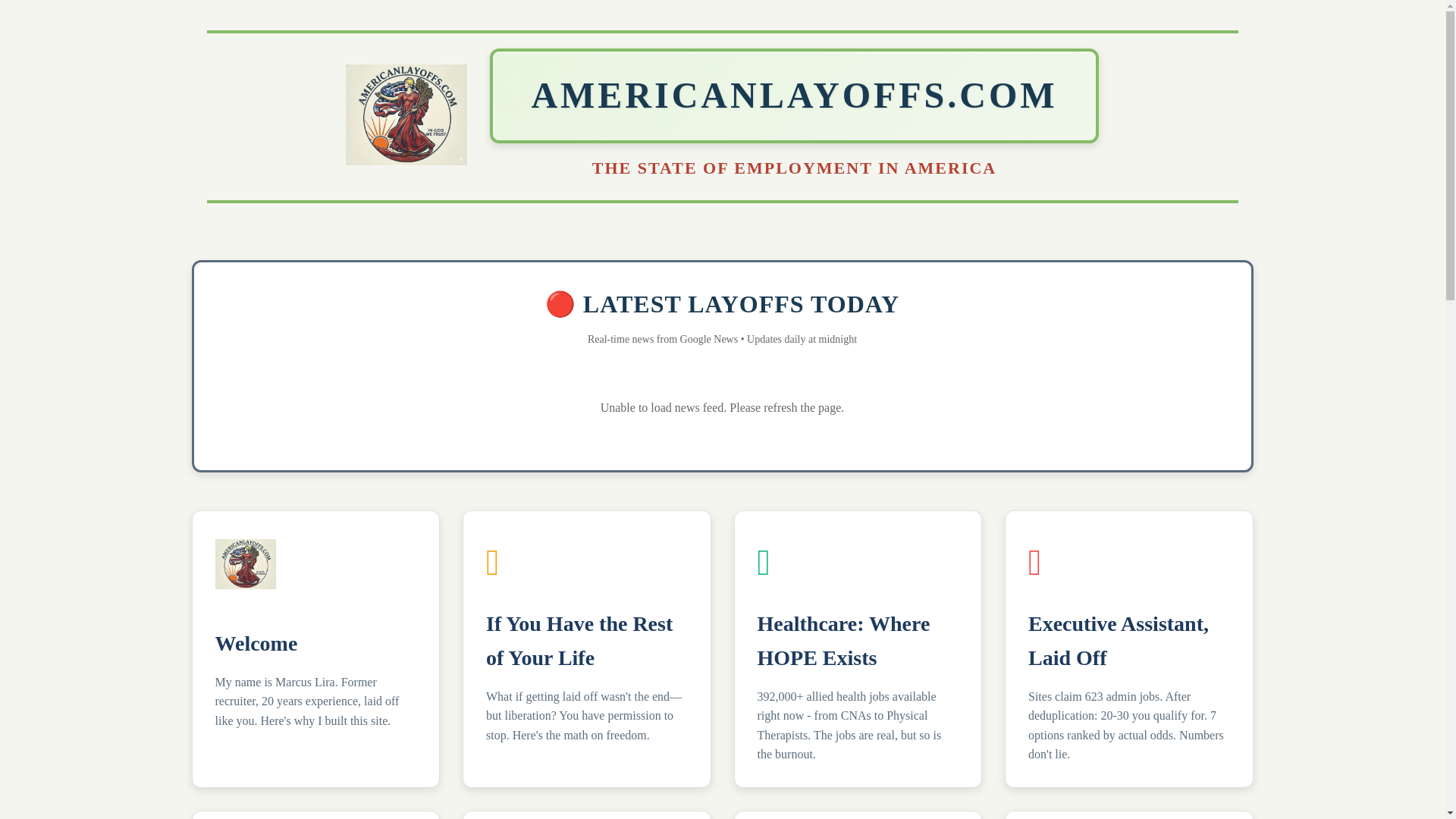website screenshot of https://americanlayoffs.com/