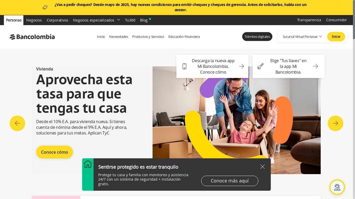 website screenshot of https://www.bancolombia.com/