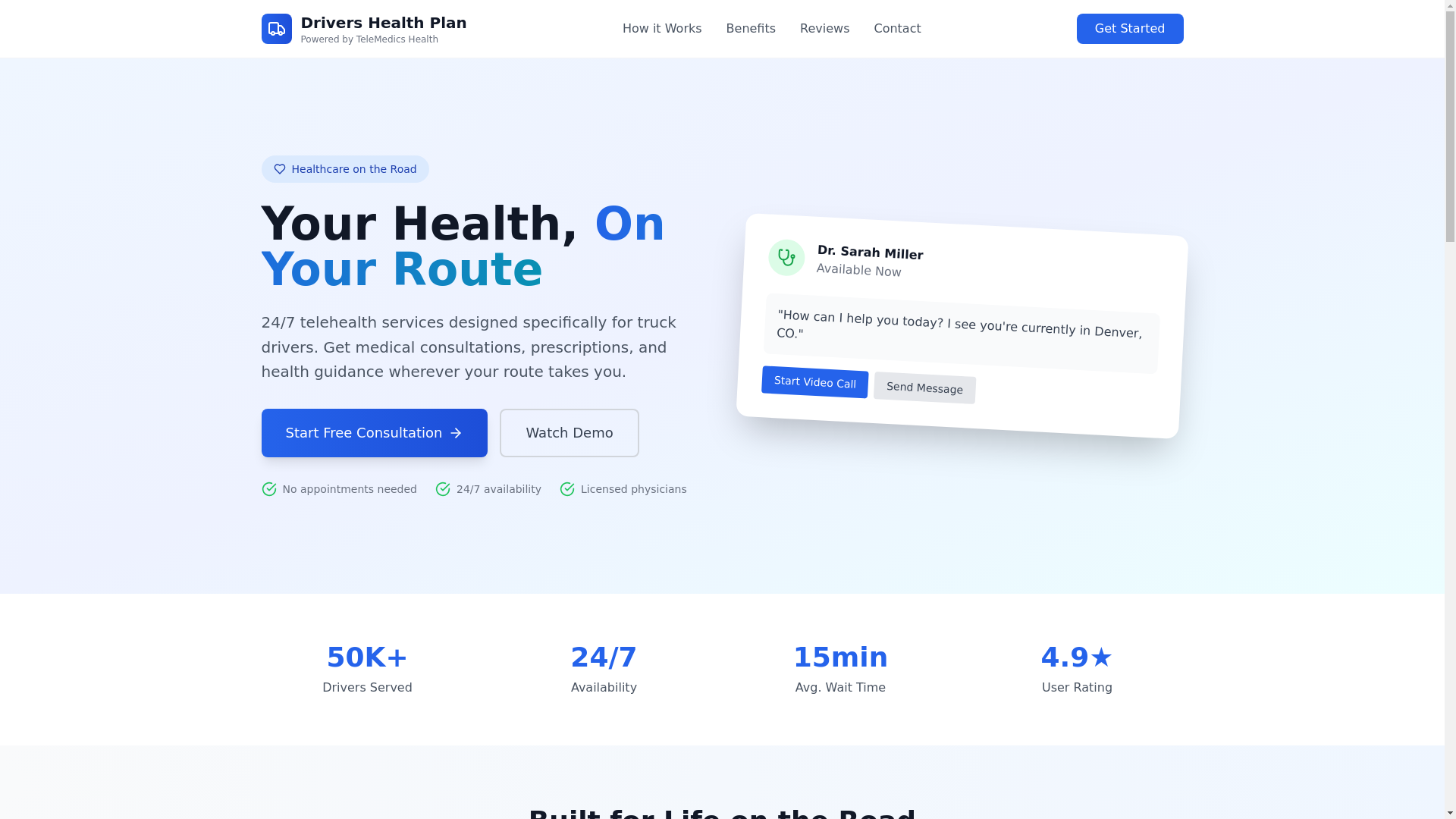 website screenshot of https://drivershealthplan.com/