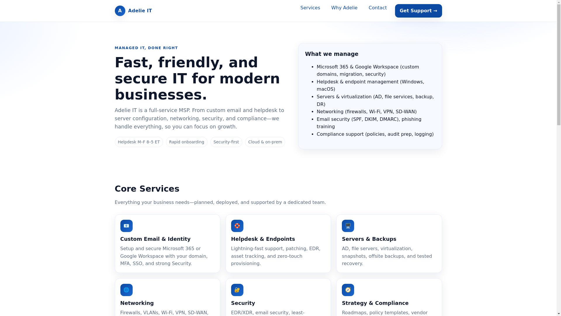 website screenshot of https://adelieit-homepage.pages.dev/