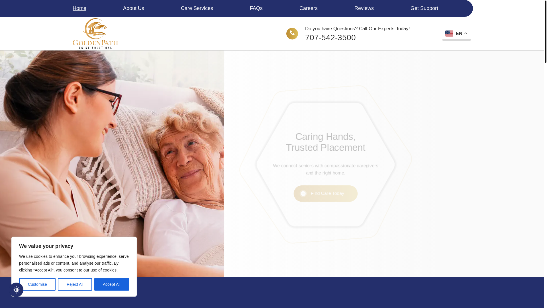 website screenshot of https://goldenpathagingsolutions.com/