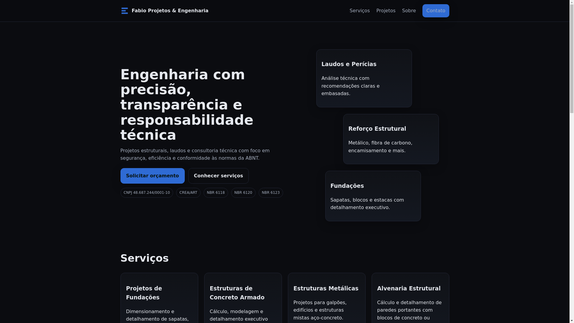 website screenshot of https://fabio-projetos-engenharia.com.br/