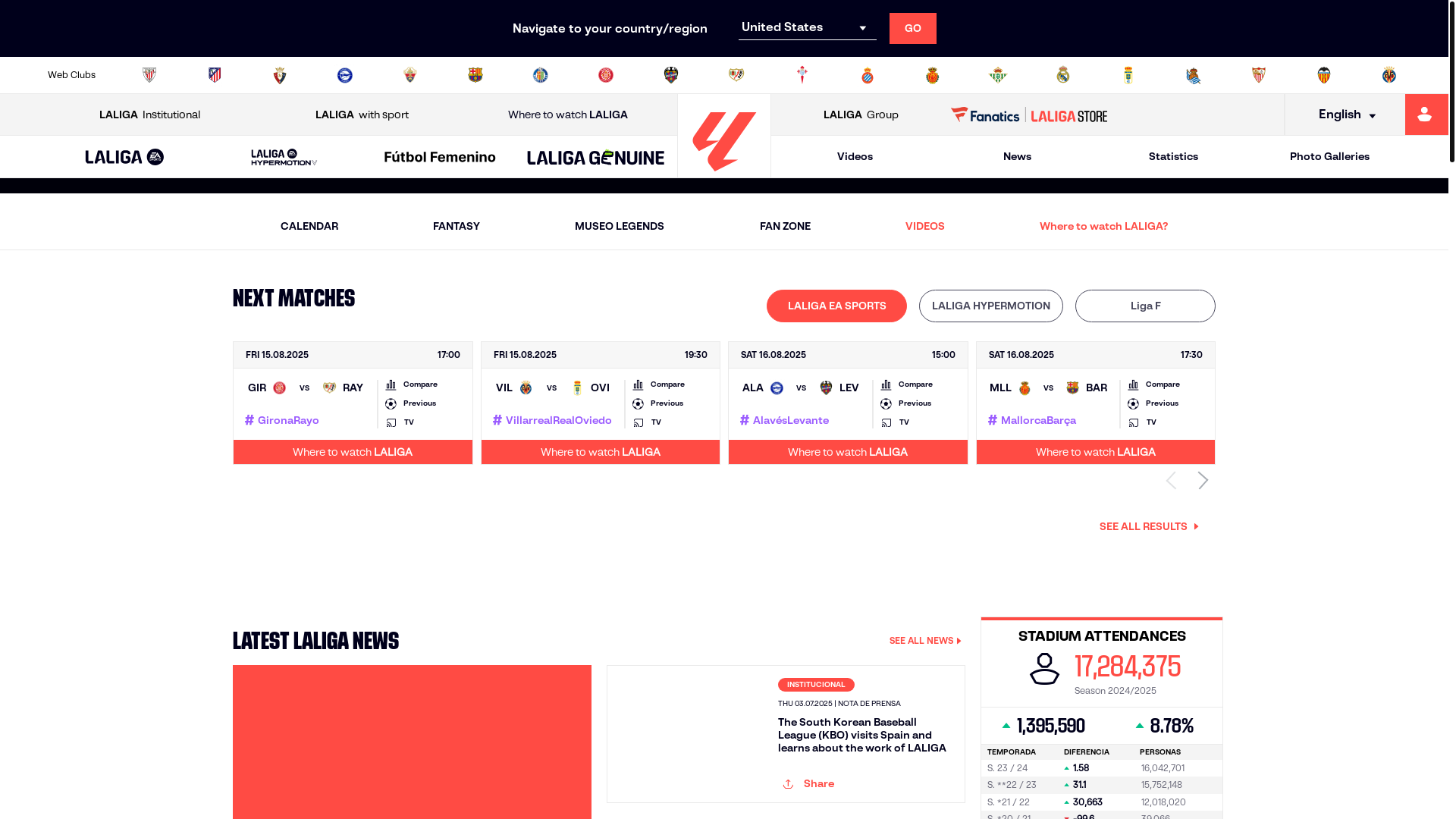 website screenshot of https://laliga.com