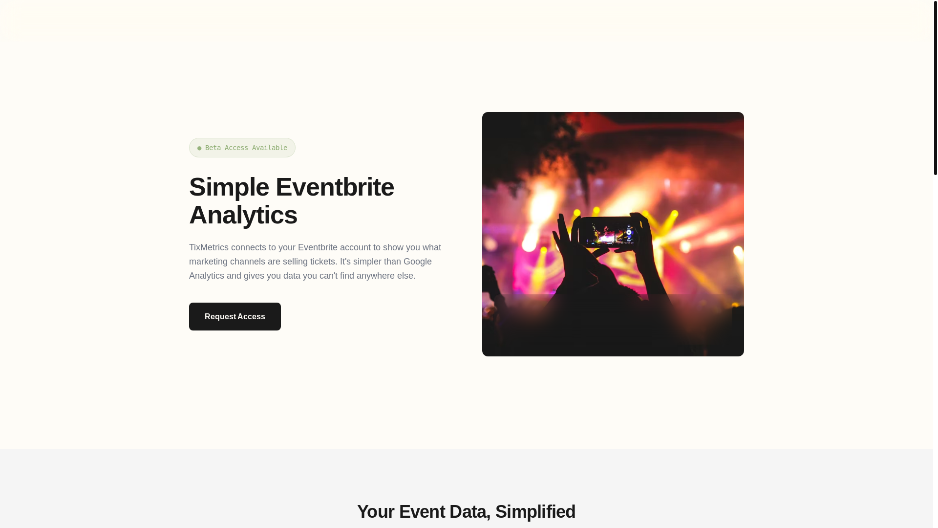 website screenshot of https://tixmetrics.com/
