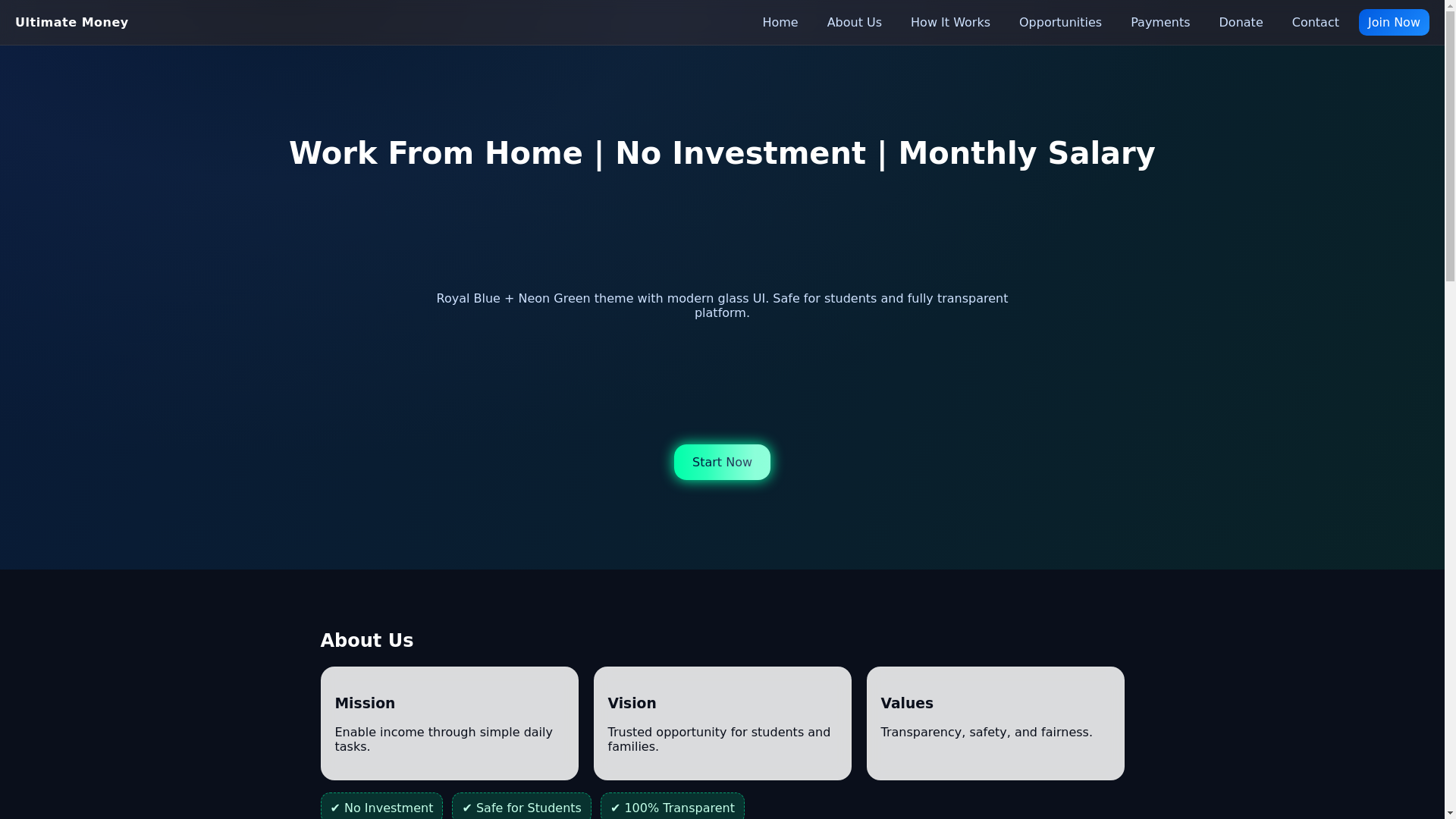 website screenshot of https://ultimatemoneyproject.online/