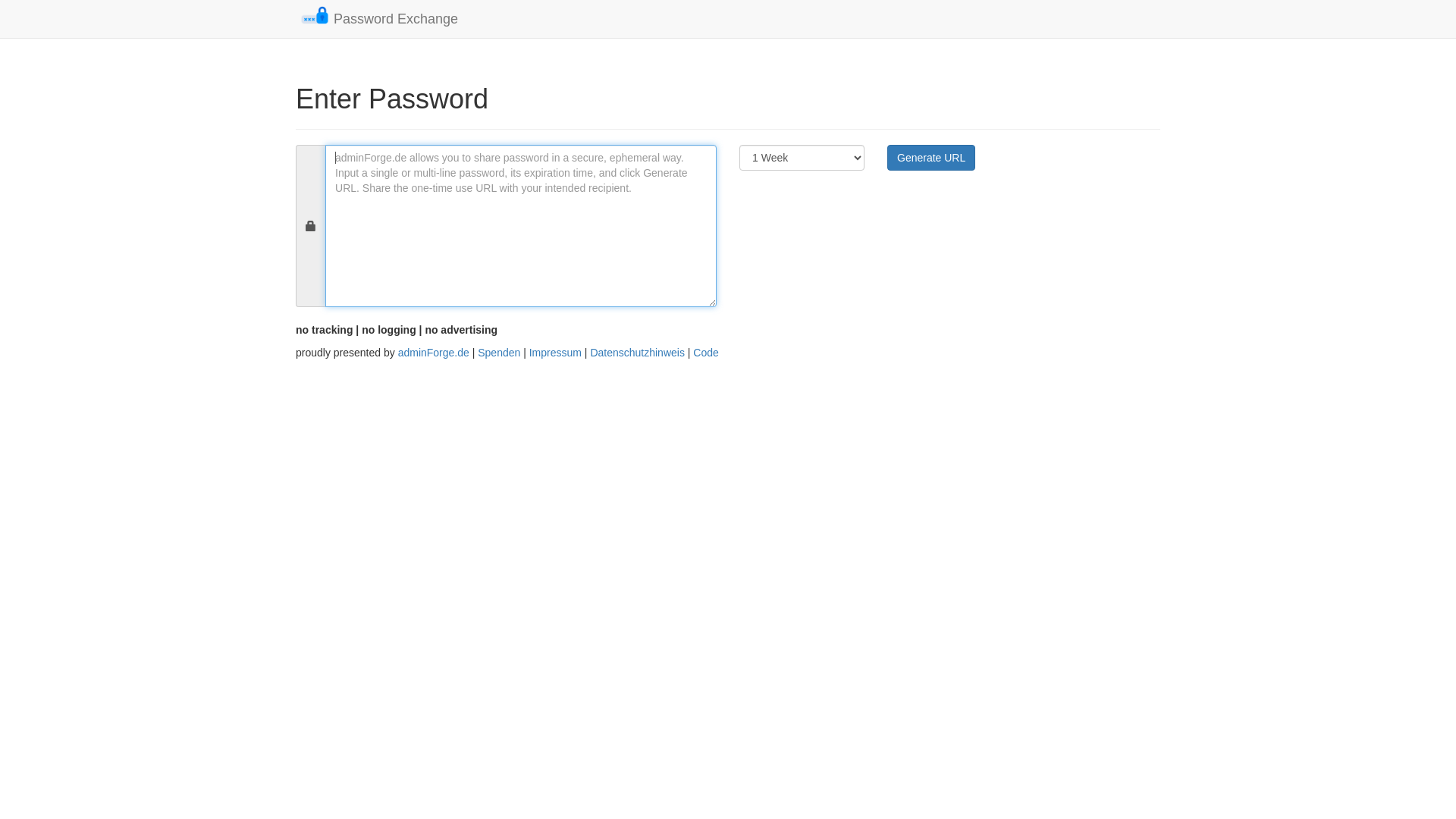 website screenshot of https://pw.adminforge.de/