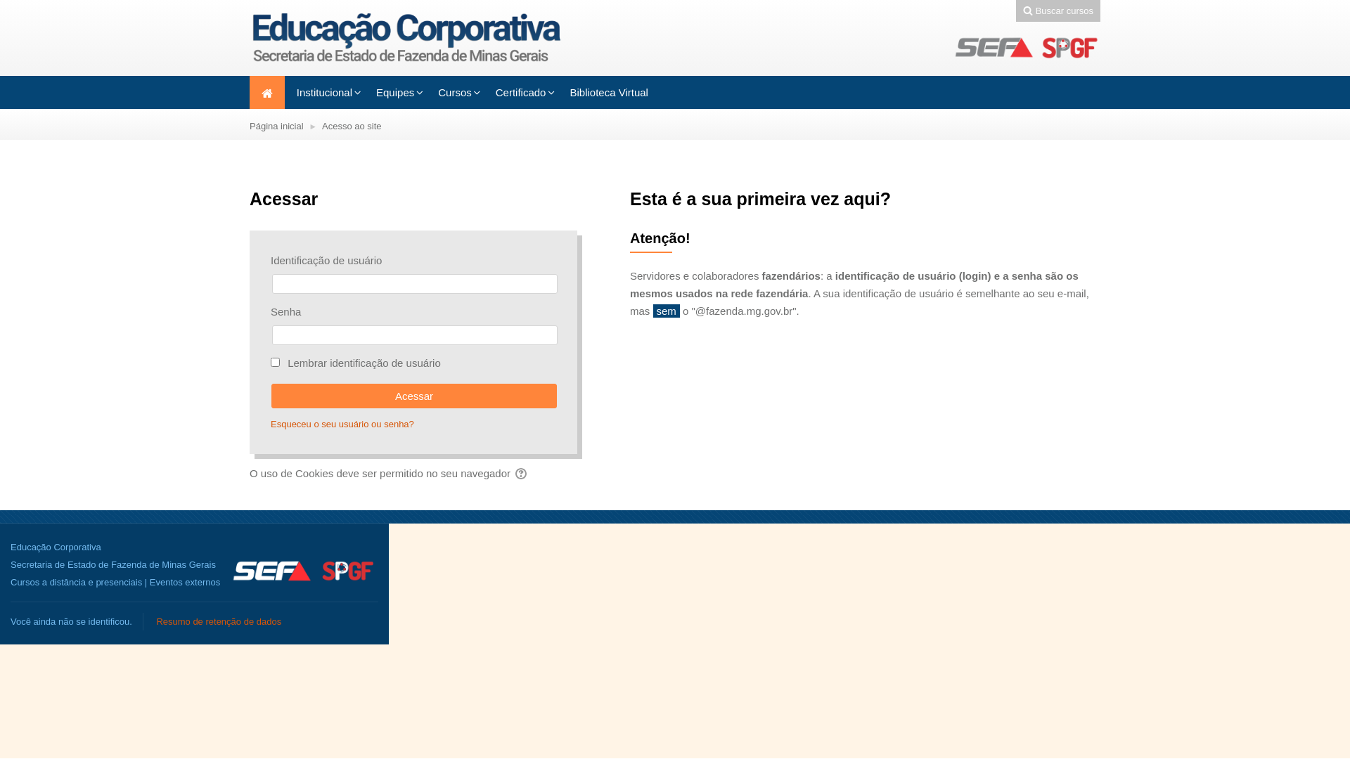 website screenshot of https://ead.fazenda.mg.gov.br/moodle/login/index.php