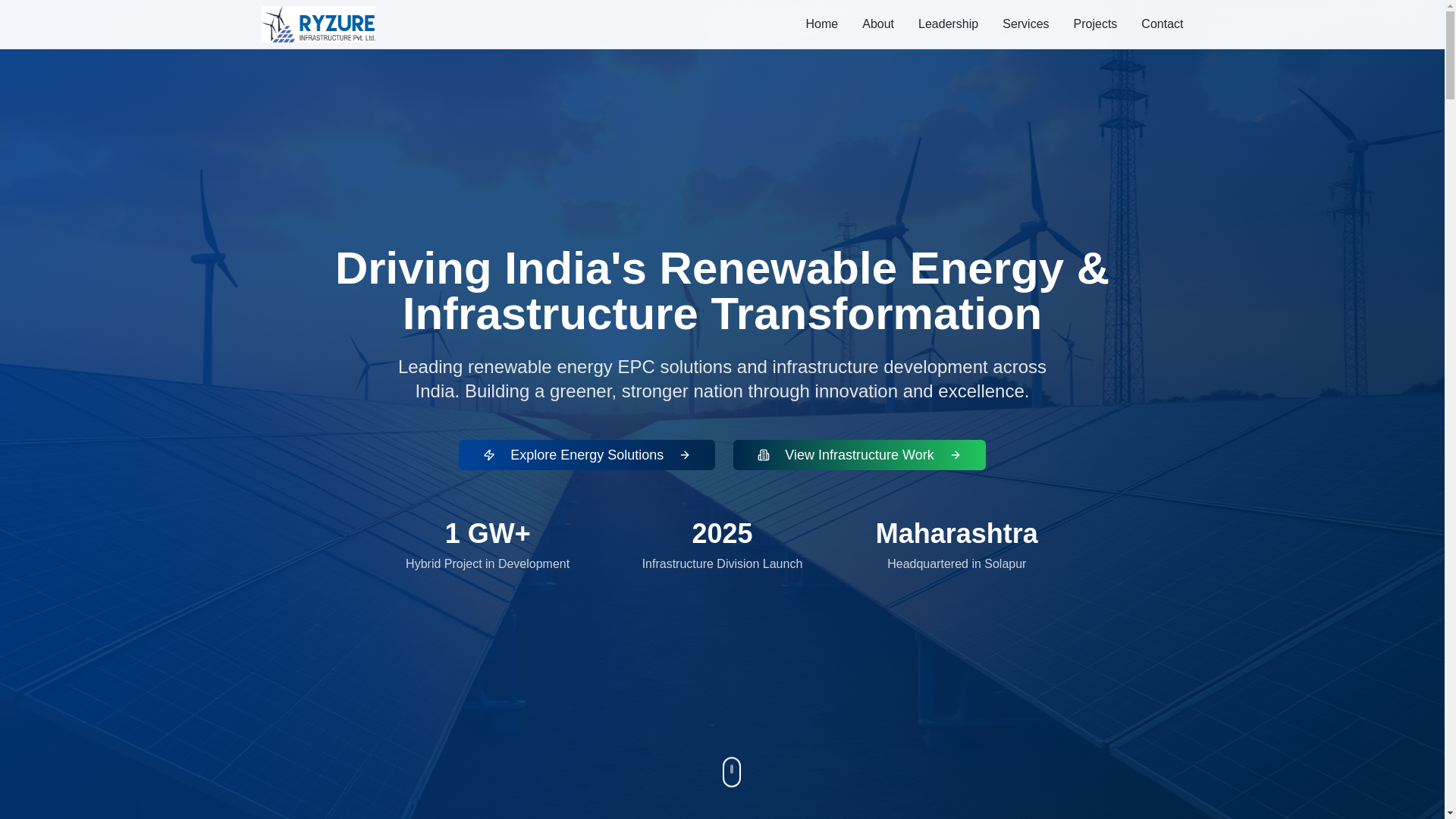 website screenshot of https://ryzureinfrastructurepvtltd.com/