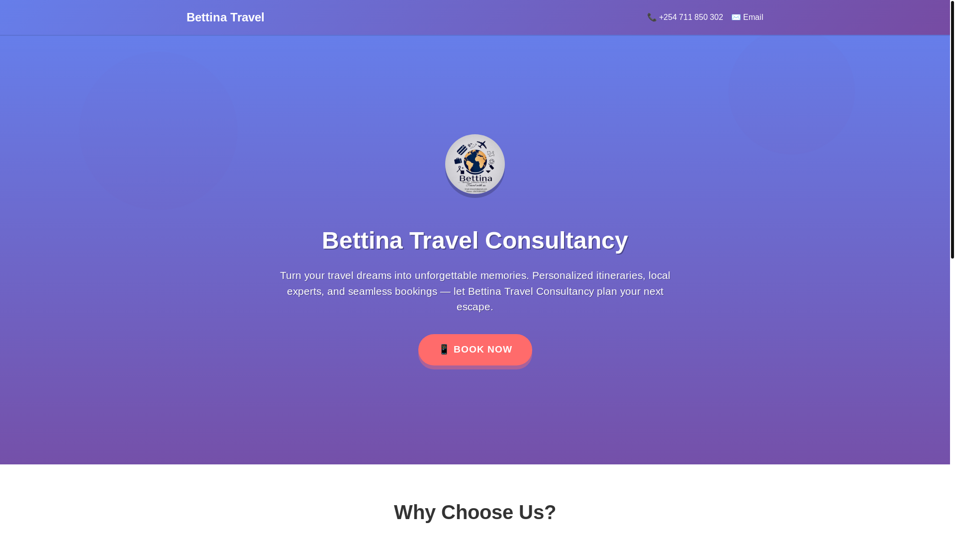 website screenshot of https://bettinatravel.org/