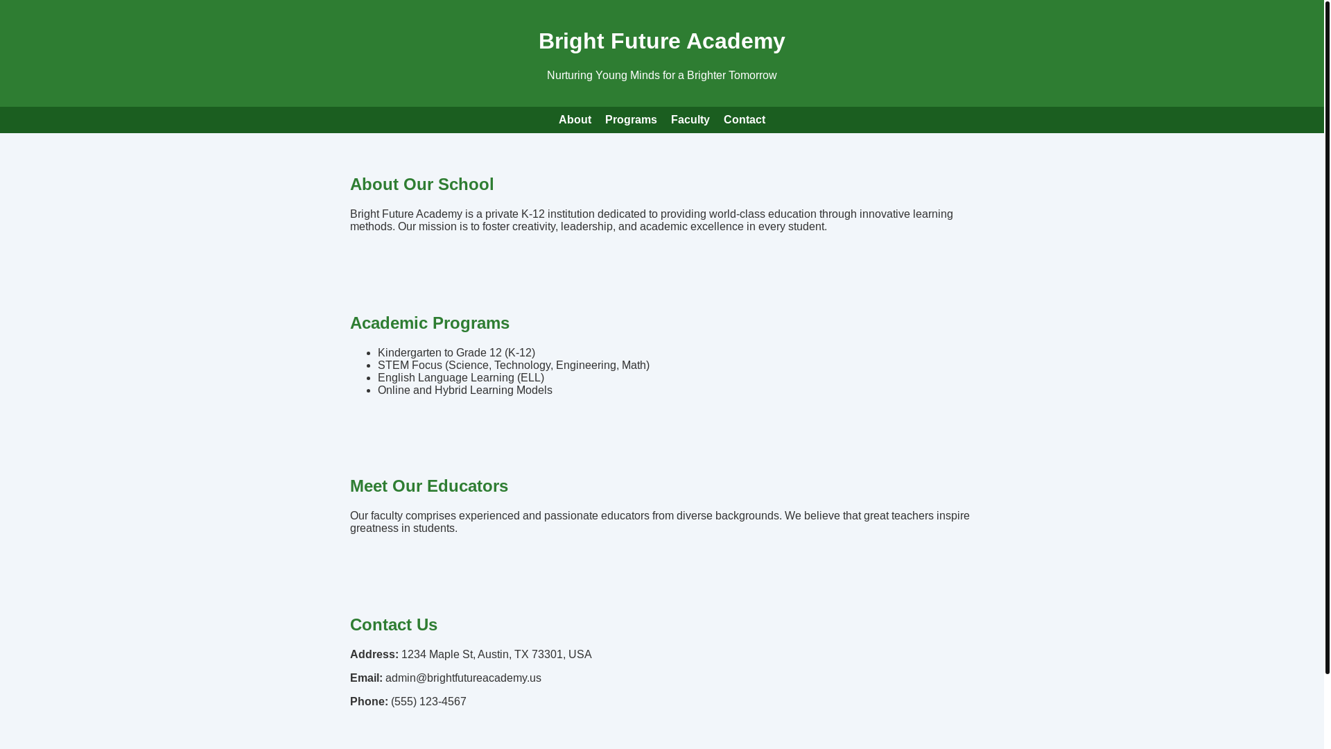 website screenshot of https://brightfutureacademy.us/