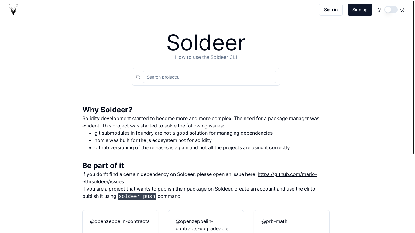 website screenshot of https://soldeer-frontend.pages.dev/