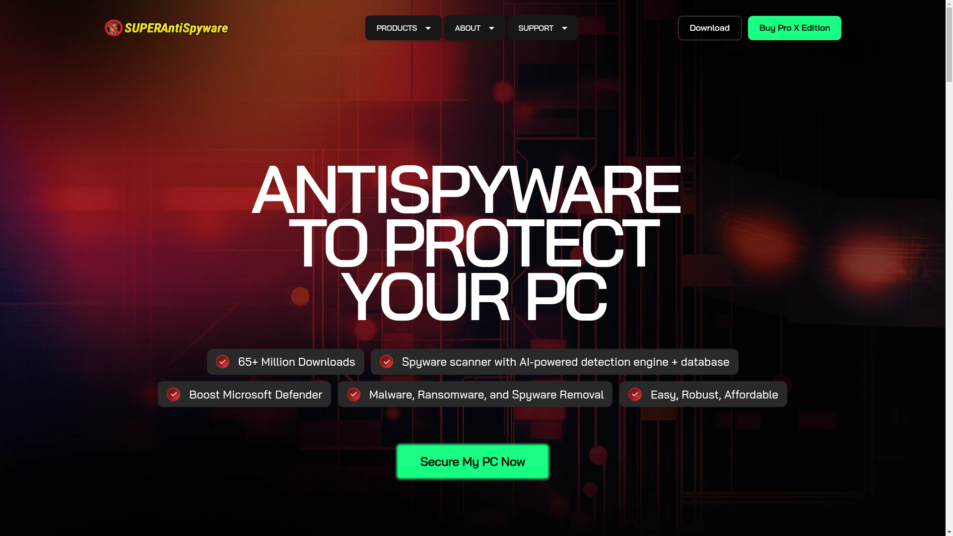website screenshot of https://www2.superantispyware.com/