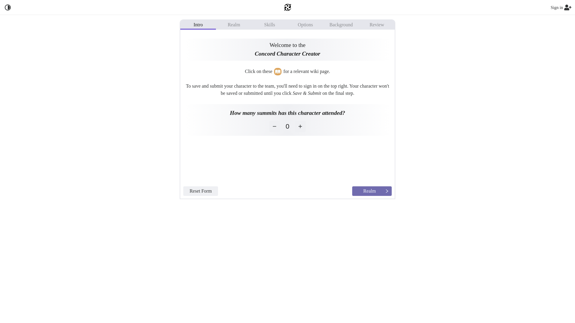 website screenshot of https://concordcharactercreator.pages.dev/