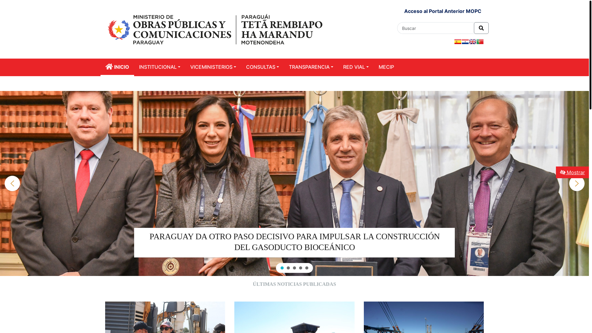 website screenshot of https://mopc.gov.py