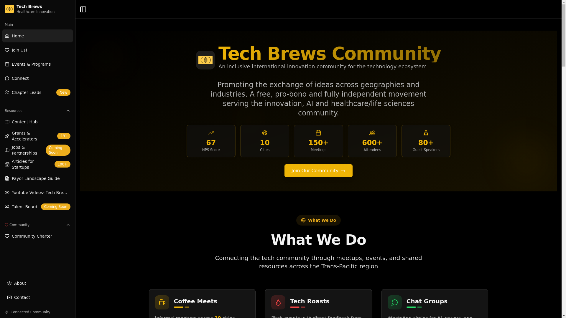 website screenshot of https://techbrews-staging.pages.dev/