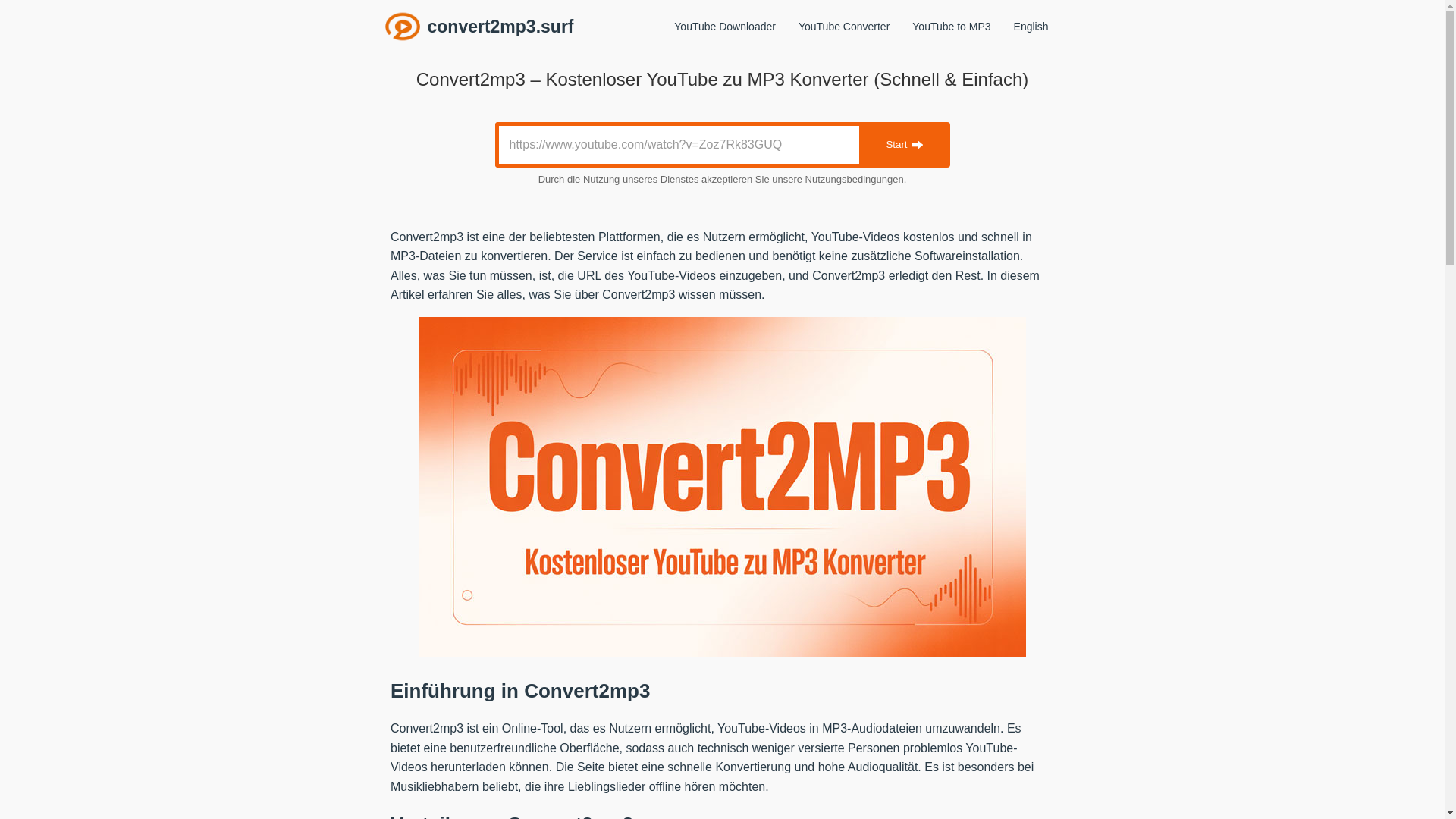 website screenshot of https://convert2mp3.surf/