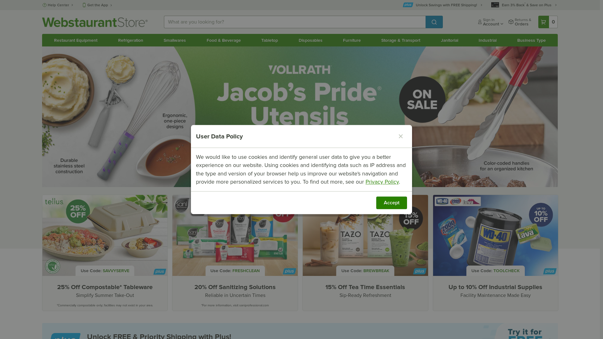 website screenshot of https://webstaurantstore.com/