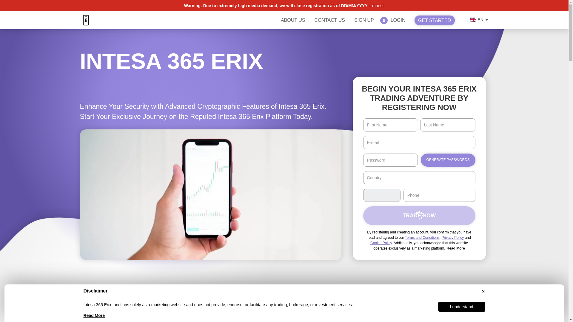 website screenshot of https://intesa-365-erix.com