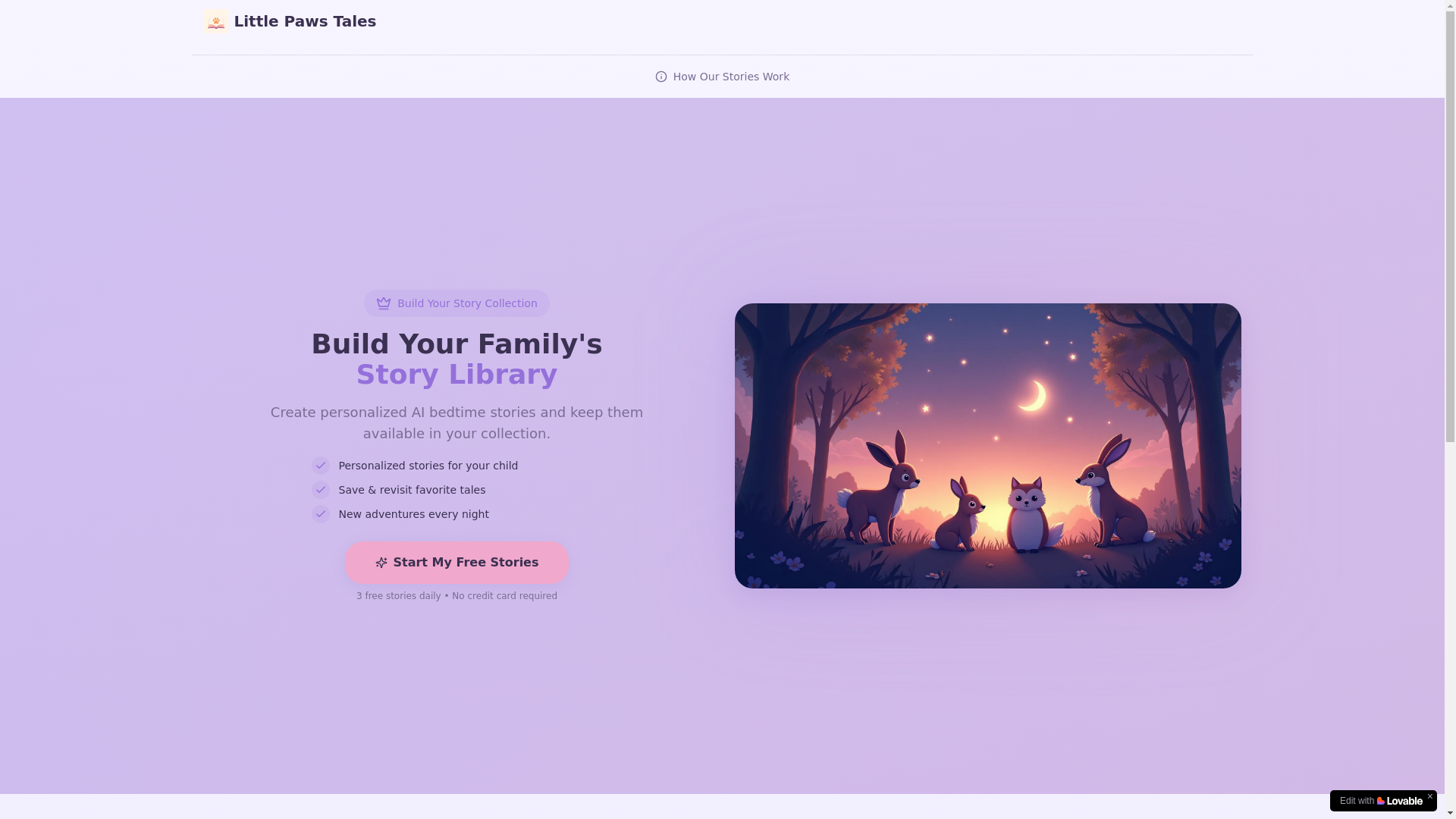 website screenshot of https://littlepawstales.com/