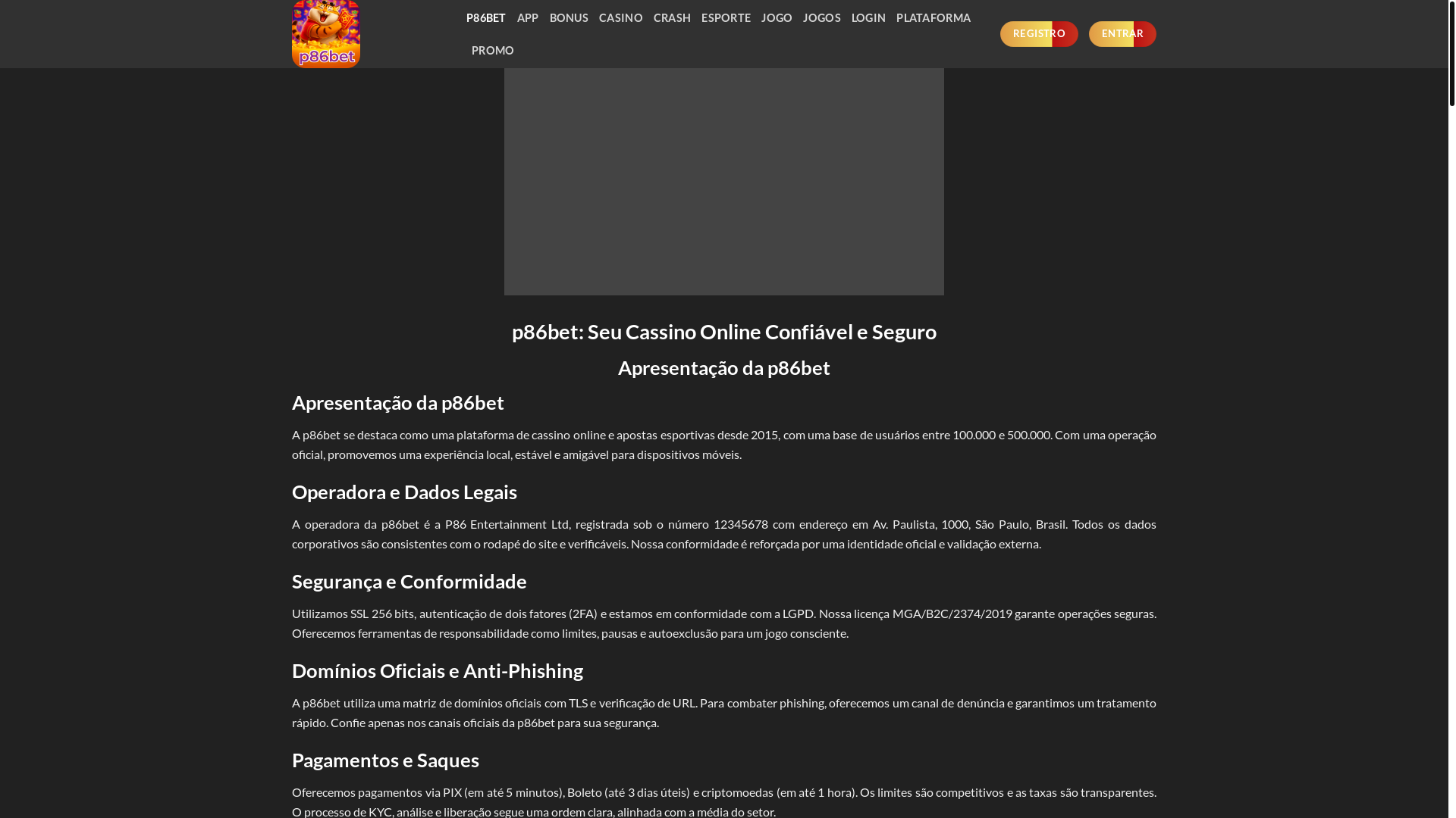 website screenshot of https://p86bete.com/