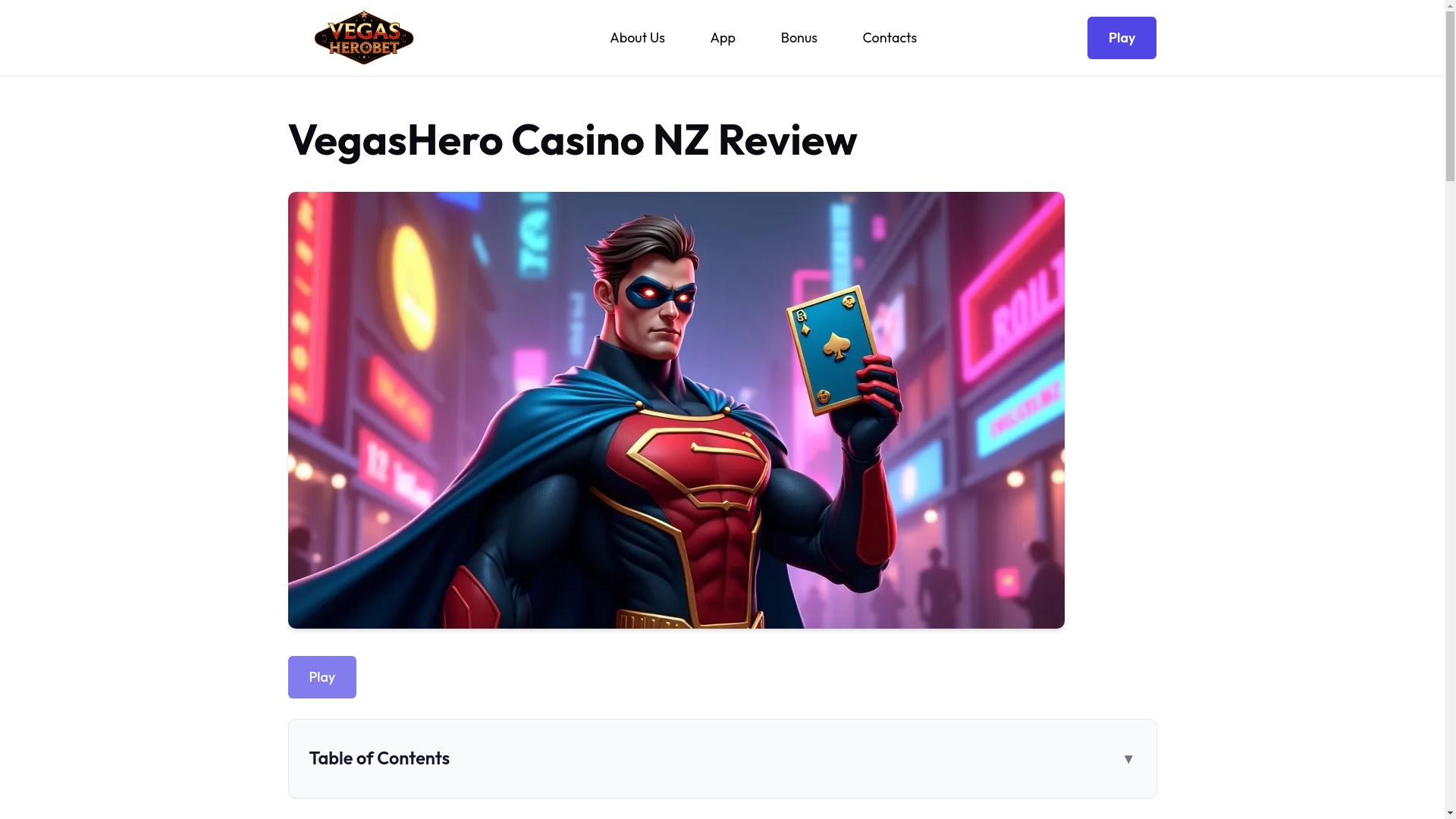 website screenshot of https://vegasherogame.nz/