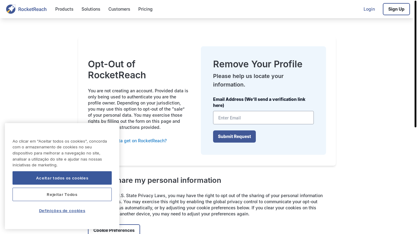 website screenshot of https://rocketreach.co/remove-profile/