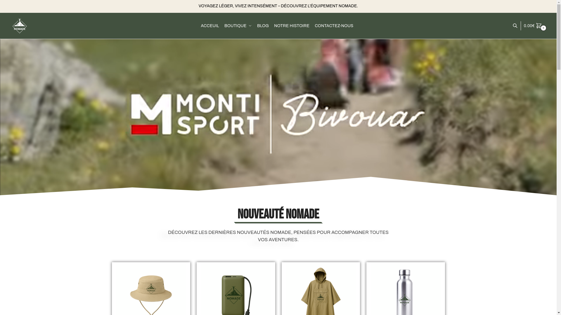 website screenshot of https://nomade-equipement.shop/