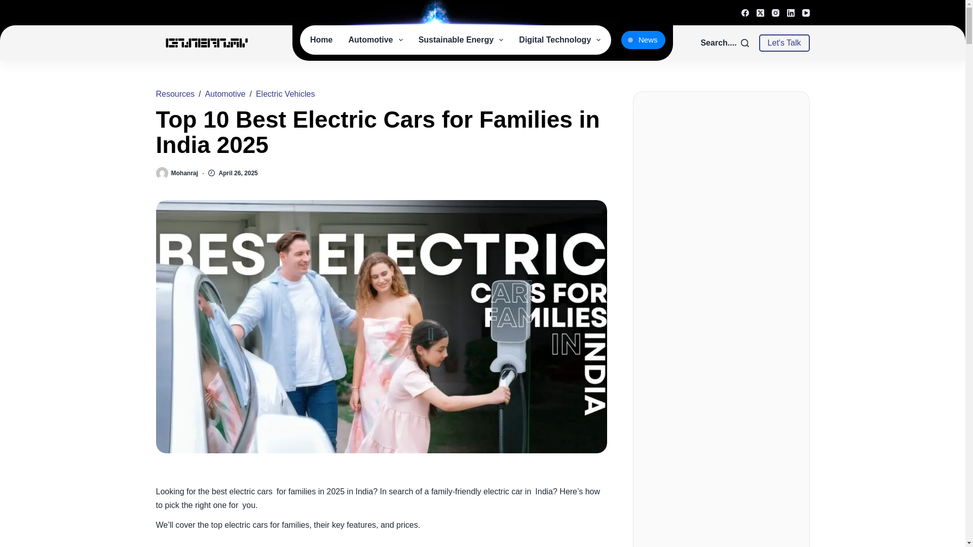 website screenshot of https://www.engineeringmix.com/electric-cars-for-families/