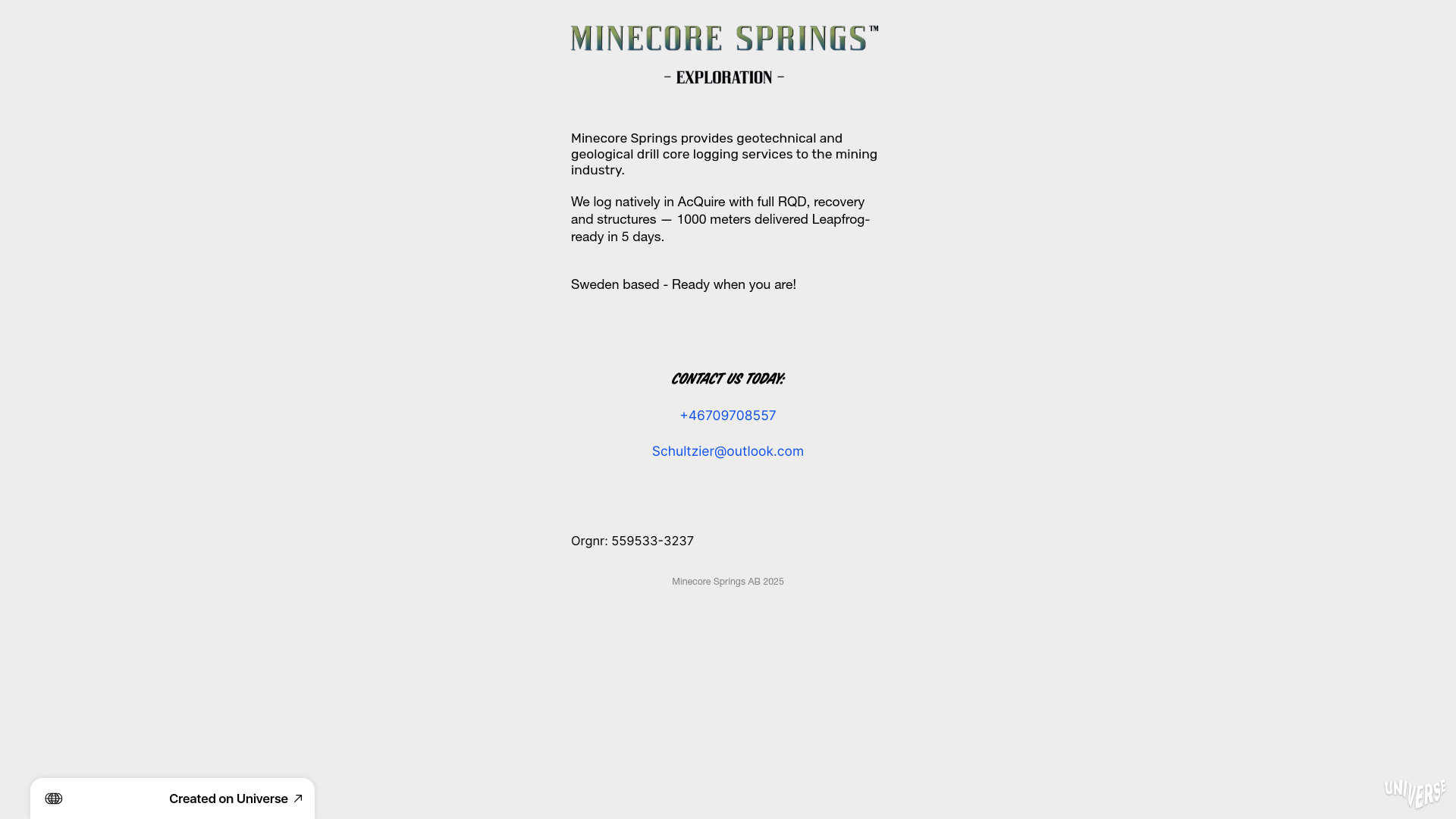 website screenshot of https://minecoresprings.com/
