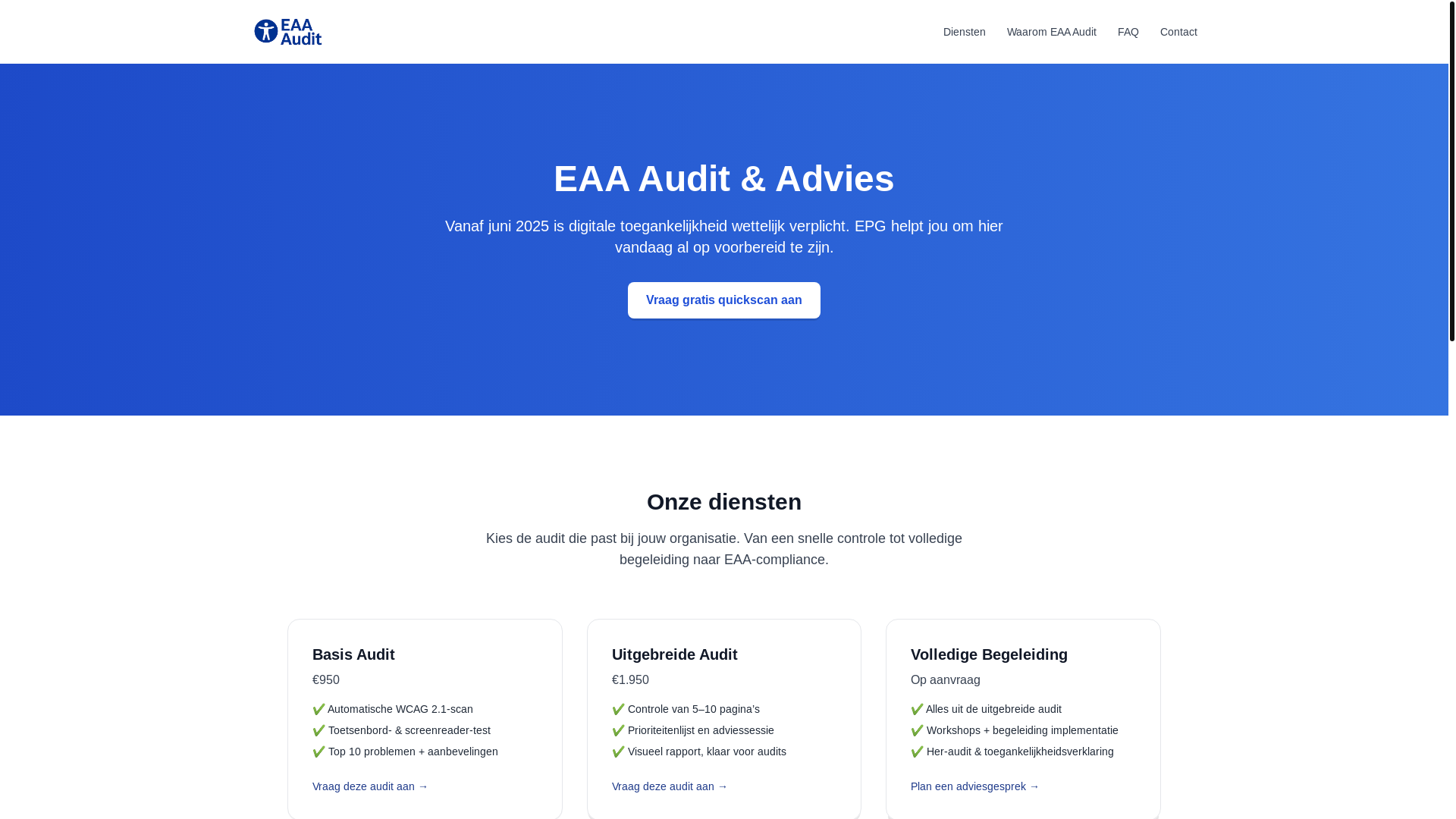 website screenshot of https://eaa-audit.nl/