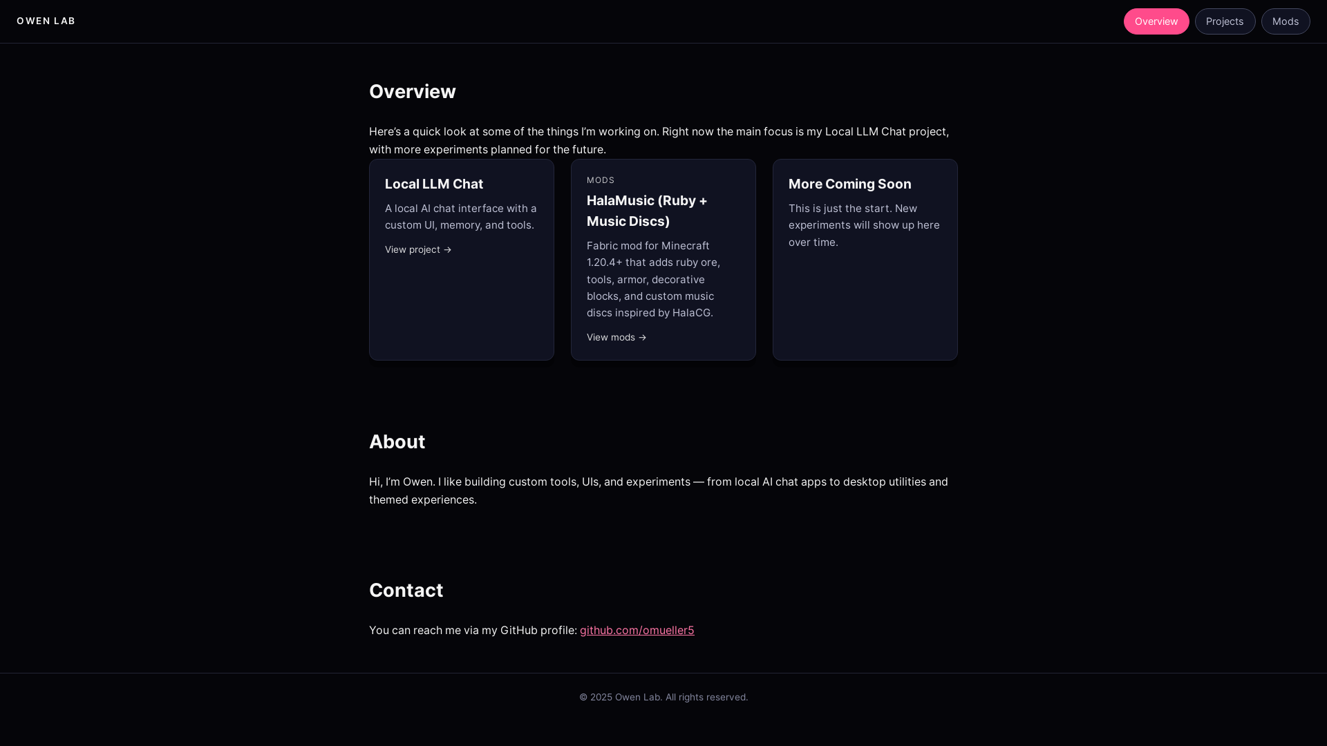 website screenshot of https://owenlab.dev/