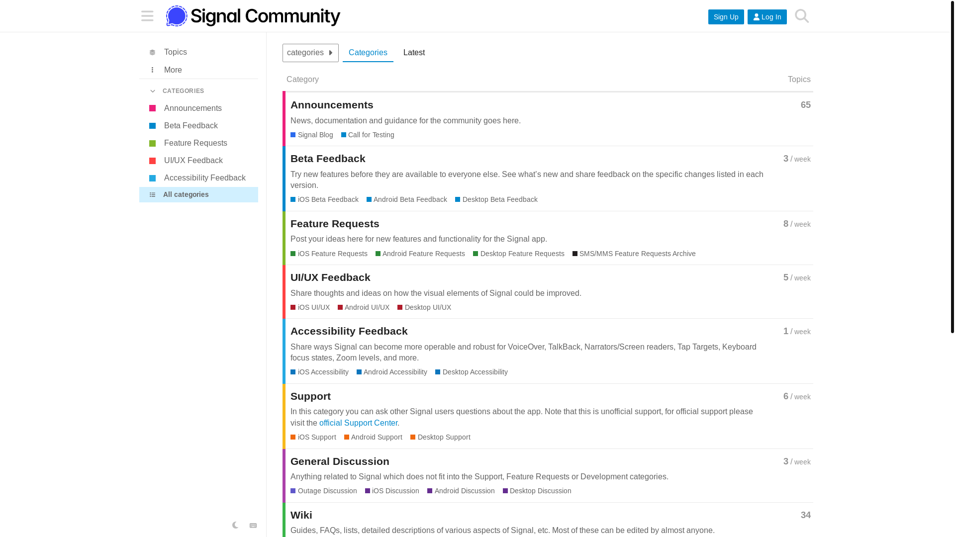 website screenshot of https://community.signalusers.org/