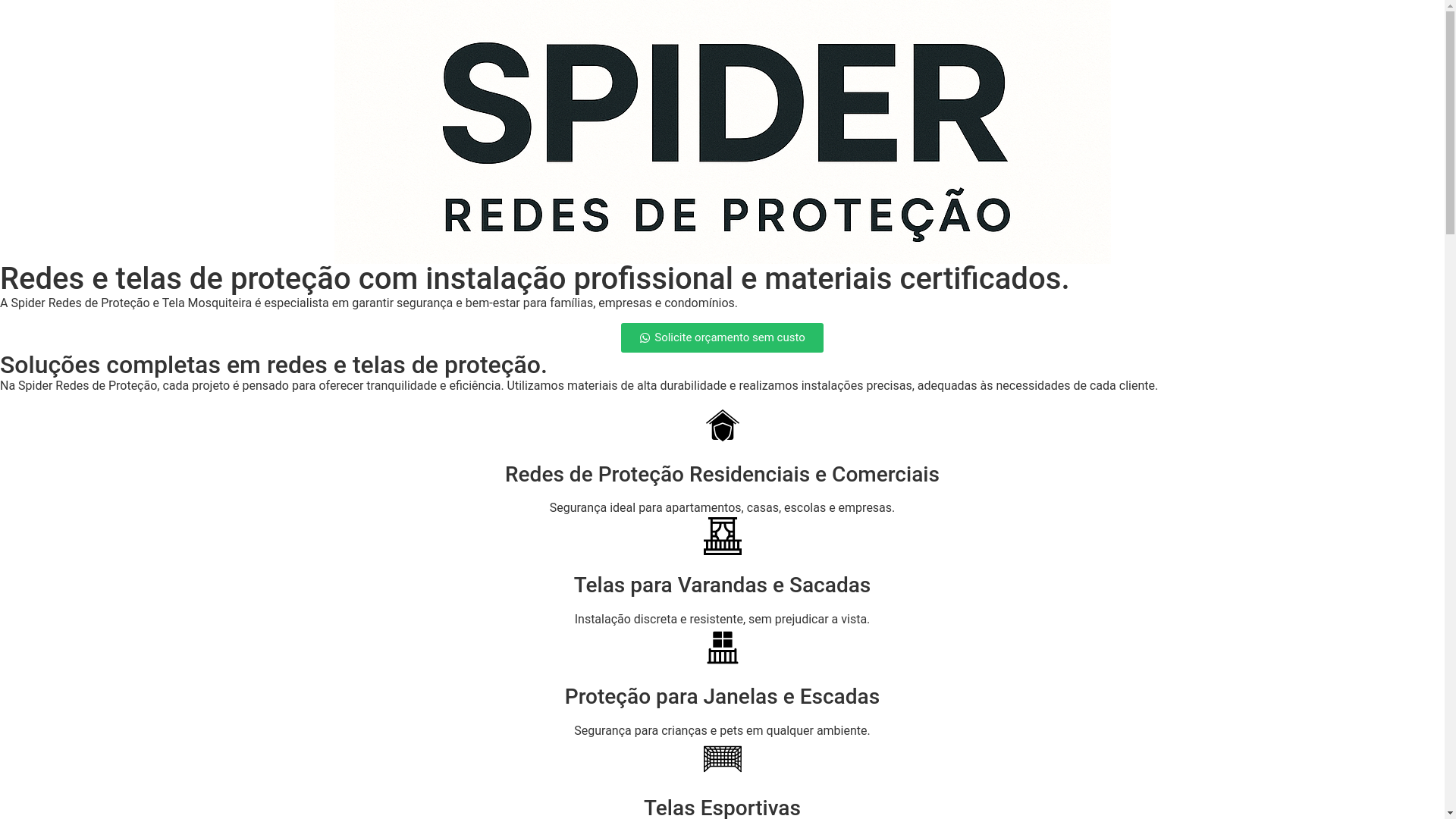 website screenshot of https://spiderredesetelasprotecao.com.br/