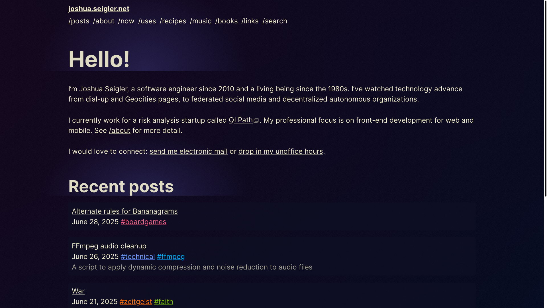 website screenshot of https://joshua.seigler.net/