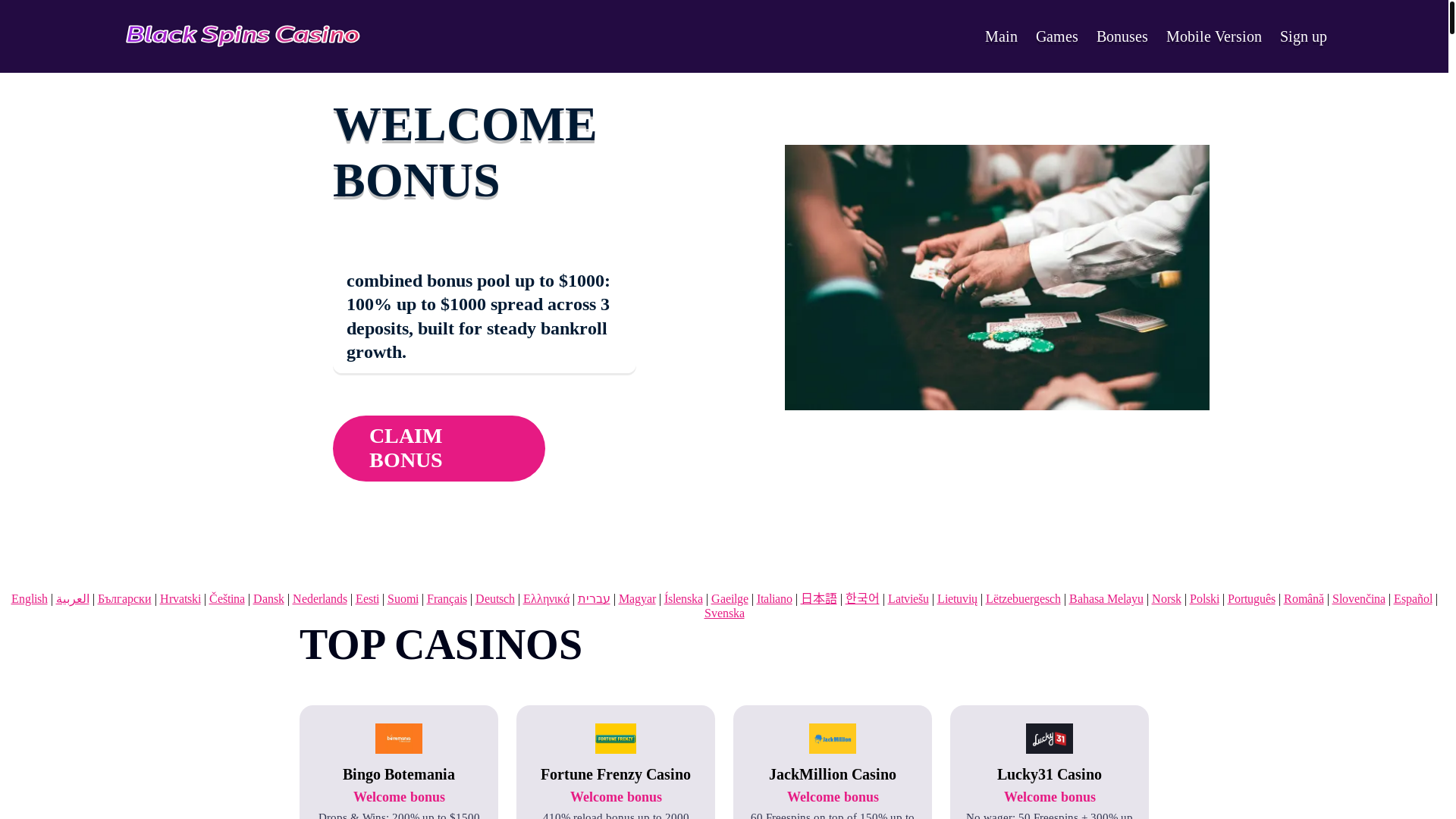 website screenshot of https://blackspins3.bond/