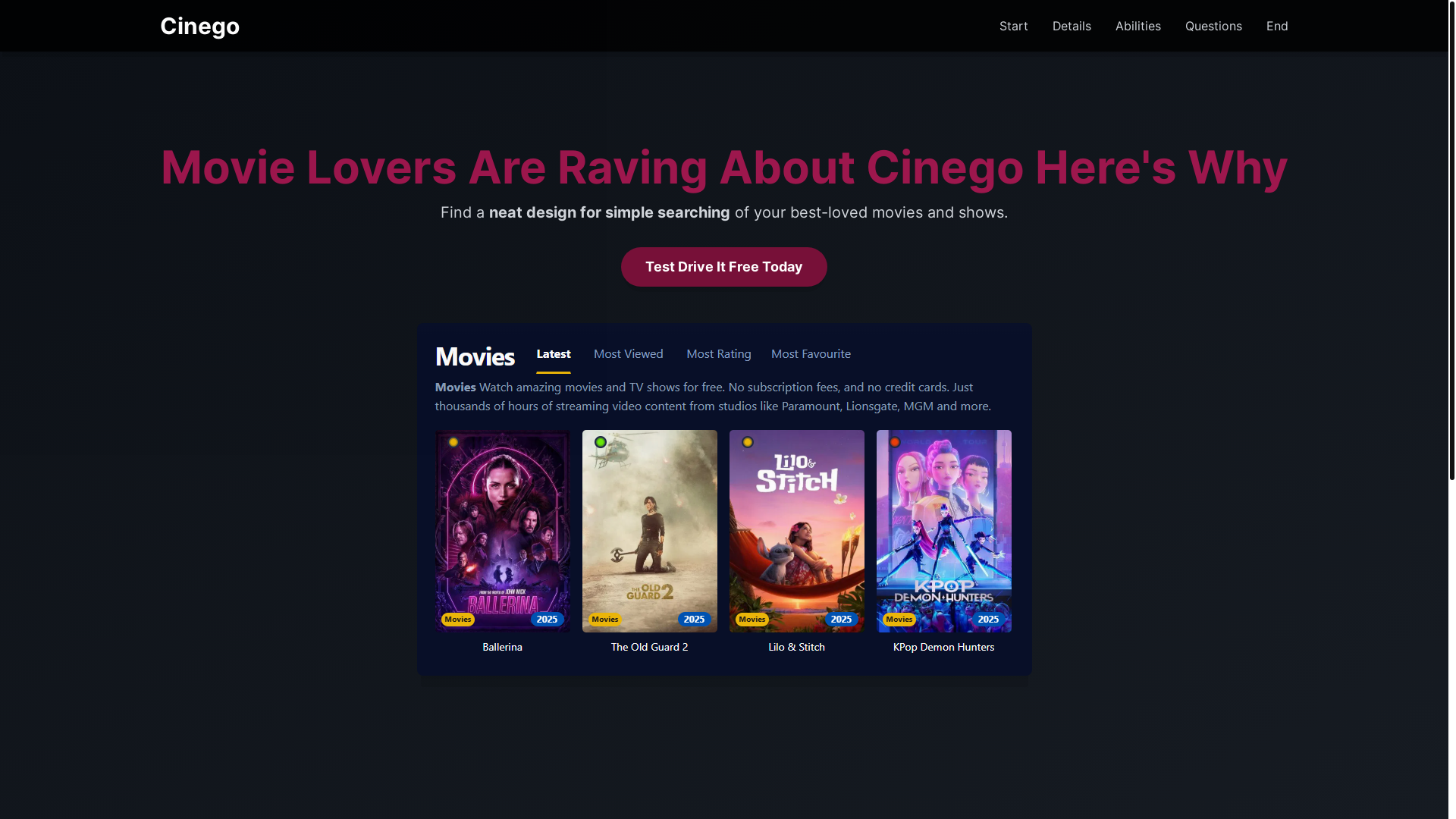 website screenshot of https://cinego-4f53.pages.dev/