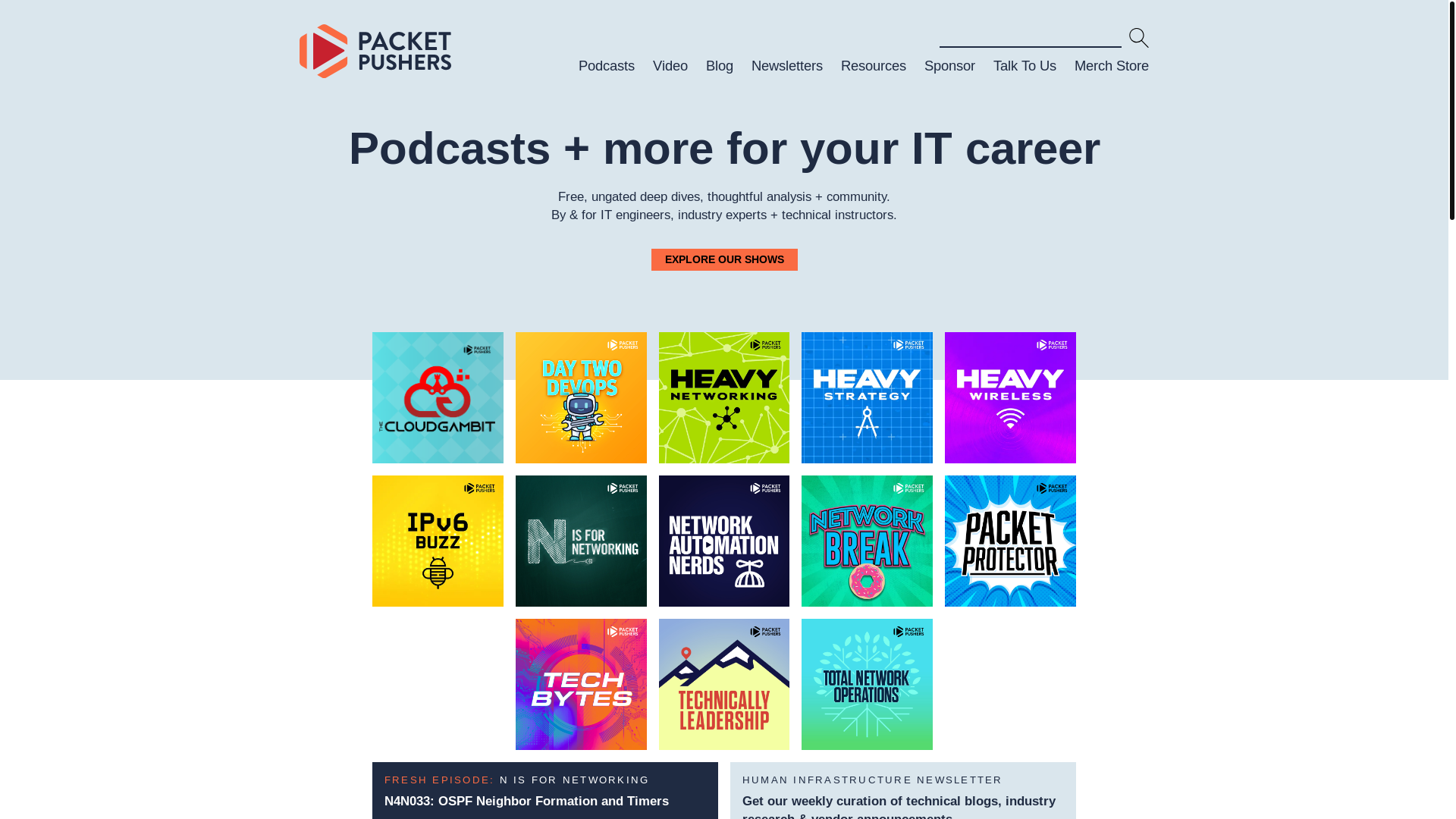 website screenshot of https://packetpushers.net/